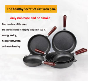Sartenes antiadherentes de hierro fundido precondimentadas brillantes para el hogar con mango de madera, diseño nórdico ecológico - Product Image 2