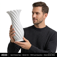 Vase en PLA marbré imprimé en 3D par FDM, spirale torsadée, forme organique, dessus évasé, décoration d'intérieur, OEM personnalisé