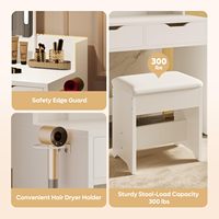 Tabouret de coiffeuse avec miroir LED à commande tactile (3 modes de couleur), 2 tiroirs, support pour sèche-cheveux, maquillage écologique