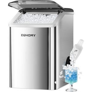 เครื่องทำน้ำแข็งก้อน EUHOMY ผลิตน้ำแข็งได้ 40 ปอนด์ต่อวัน พร้อมระบบทำความสะอาดอัตโนมัติ ถังเก็บน้ำขนาด 2 ควอร์ต เครื่องทำน้ำแข็งโซนิคขนาดกะทัดรัด วางบนเคาน์เตอร์ ทำจากสแตนเลส - Product Image 1