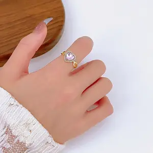 Ins แหวนนิ้วชี้ทรงเรขาคณิตรูปหัวใจ,แหวนสวมนิ้วชี้คริสตัลแบบประณีตสไตล์ยุโรปและอเมริกันสำหรับผู้หญิง