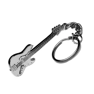 Custom Jazz Bass Model Guitar Solid Guitarists Silver Metal Ukulele Keyring Keychain With Luxury Gift Pouch