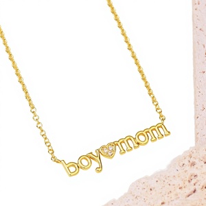 Collier pendentif cœur garçon en cuivre et chaîne bambou, tendance, best-seller en Europe et en Amérique, personnalisable avec nom, cadeau fête des Mères - Product Image 1