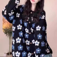 Damen 3D Blumen-Strickjacke Übergroßer Rosa Pullover Vintage Knopfleiste Lässige Herbst-Winter-Oberbekleidung 2026