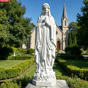Sculpture de Notre-Dame de Grâce en marbre blanc pur grandeur nature YOUFINE, statue de la Vierge Marie aux mains ouvertes pour la décoration de l'église catholique - Product Image 4