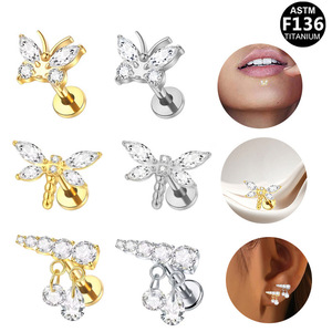 Butterfly Zircon Stud <b>Earrings</b> Titanium Alloy Women's Fashion Piercing Jewelry Gift Ear Studs Heart Shaped Prong Setting - Product Image 4