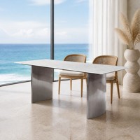 Table à manger extensible en marbre de luxe italien, plateau en pierre frittée, 6-8 places, mobilier de salle à manger pour villa