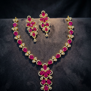 Luxury Brass <b>Ruby</b> Choker <b>Necklace</b> Set Gold Plated Indian Bridal Cubic Zirconia Drop Earrings Wedding Jewelry For Women - Product Image 2