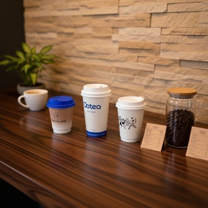 Gobelets en papier jetables Sunshine à double paroi, avec logo personnalisé imprimé, sans plastique, 12 oz, pour thé chaud et café, avec couvercles en PS - Product Image 4