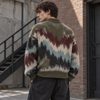 Cardigan en maille brossée jacquard à blocs de couleur pour homme, col châle boutonné, manches longues, coupe ample, style streetwear, marque privée
