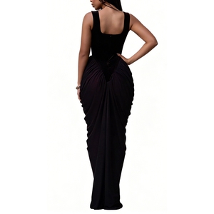 ชุดเดรสแม็กซี่ผ้ากำมะหยี่สำหรับผู้หญิง - ชุดเดรสคอเหลี่ยมแขนกุดสำหรับงานทางการแฟชั่น - Product Image 2