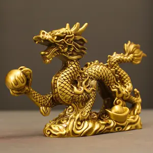 Adornos de Fengshui Artesanía dragón dorado cobre adornos de dragón fengshui dorado a buen precio