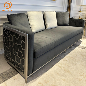 经典仿古欧式不锈钢框架条纹可定制客厅天鹅绒家具休闲高档别墅沙发 - Product Image 1