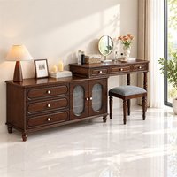 Ensemble de meubles de chambre extensible en bois massif de style mid-century pour la vente en gros (inclut lit Queen/King, armoire, coiffeuse, tabouret)