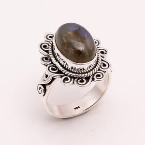 Bague fine en argent sterling 925 avec pierre précieuse de calcédoine naturelle Exportateur de bijoux en argent de forme ovale fait à la main - Product Image 2