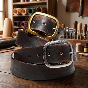 Steel Pin Square Cow Hide Leather Vintage Custom Logo Print Eco-Friendly Waterproof Solid High Strength Braided 3.8CM 140CM <b>Belt</b> - Product Image 1