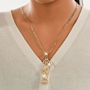 Collana Santa Muerte con Zirconi, Placcata <span class=keywords><strong>Oro</strong></span>, con Catena, Gioielli Religiosi per Donne - Product Image 6