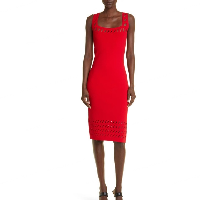 New Arriving High Quality Red Women's Autumn Casual Solid A-Line Knitted Sleeveless Breathable Natural Waistline Midi Dress