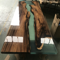 Meubles de cuisine de luxe personnalisés au design spécial pour restaurant, table à manger en bois de noyer, dalle de résine époxy, rivière