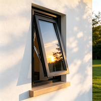 Fenêtre à auvent en aluminium noir à rupture de pont thermique, ouverture vers l'extérieur, pour mur extérieur de villa moderne