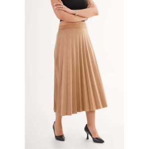 Jupe longue plissée taille haute en similicuir pour femme, style doux - Product Image 2