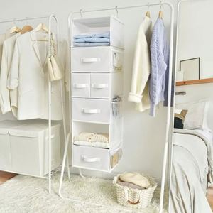 6-Shelf Hanging Closet Organizer with 3 Drawers Non-Woven with Iron Frame, 2 Detachable 3-Tier Units for Wardrobe Nursery Dorm - Product Image 6