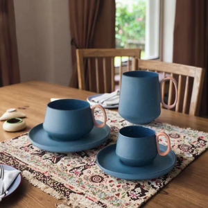 Precios de fábrica, tazas de café de porcelana esmaltada mate hechas a mano europeas, platillo de <span class=keywords><strong>taza</strong></span> de té de Color azul - Product Image 4