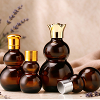 Flacon en verre en forme de gourde, réutilisable, pour cosmétiques, huiles essentielles, sérum, échantillons, avec couvercles