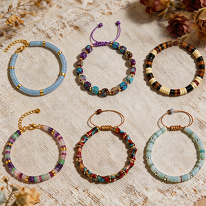 Fashion Beaded Bracelets Wholesale Natural <b>Stone</b> <b>Beads</b> Bohemian Colorful Crystal Gemstone Ball Shape Adjustable Unisex - Product Image 1