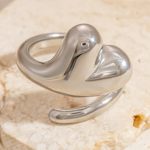 Heart Shape Stainless Steel <b>Ring</b> Silver Unisex Fashion Jewelry Gift For Women Men Geometric Design Love Theme Yiwu Origin - Product Image 3