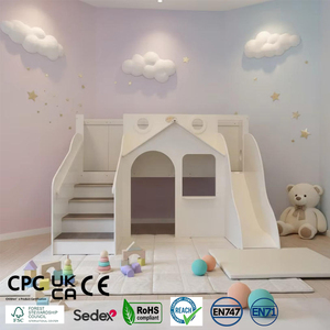 Set da gioco per interni per bambini, castello in legno, casetta con scivolo, composto da altri elementi di arredamento per bambini per il gioco. - Product Image 1