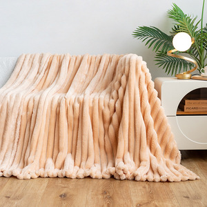 Mu Chất Lượng Tốt Có Thể Đảo Ngược Thêm Dày Polyester Faux Fur Sang Trọng Giường Sofa Lông Cừu Ném Đa Màu Be Faux Fur Chăn - Product Image 6
