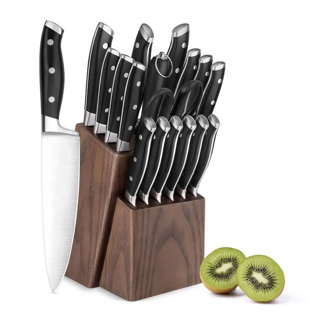 18 piece kitchen knife set high quality stainless steel Chef knife cooking with rubber wooden block