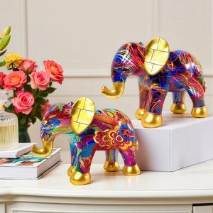 Adorno de Escritorio de Resina Epoxi con Forma de Elefante Dorado con Orejas Levantadas, Estilo Graffiti, Arte Popular Creativo, para el Hogar, TV - Product Image 3