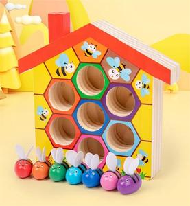 Jouet éducatif : jeu d'association Abeille et Ruche à fixer, puzzle en bois de tri de couleurs, jouet d'apprentissage précoce pour enfants d'âge préscolaire - Product Image 4