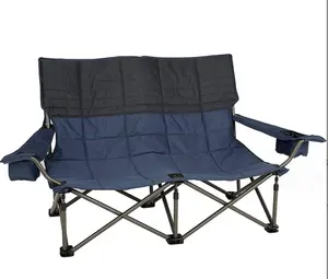 Cadeira de acampamento dupla para 2 pessoas Loveseat, cadeira de acampamento resistente com suporte para 500 libras, cadeira de praia dobrável acolchoada