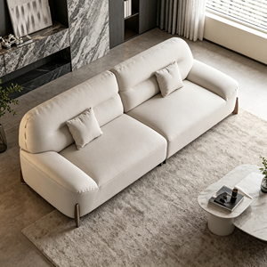 Sofá Moderno Minimalista de Tela de Tres Plazas con Brazos Acolchados, Patas de Madera y Respaldo Ajustado, Mueble Tapizado para Sala de Estar - Product Image 3