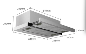 <span class=keywords><strong>Hotte</strong></span> <span class=keywords><strong>aspirante</strong></span> encastrable rétractable de 600 mm avec double moteur et filtre à charbon, en acier inoxydable, gain de place - Product Image 2