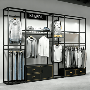 맞춤형 로고 바닥형 의류 부티크 나무 옷걸이 선반 남성 의류 매장 쇼핑몰 디스플레이 랙 - Product Image 2