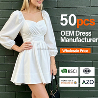 Robe Courte Blanche Corsetée à Manches Longues pour Femme, Col Carré Froncé, Volants et Manches Bouffantes, Style Cottagecore d'Été, Vente en Gros Personnalisée