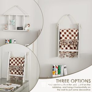 Wooden Blanket Ladder <b>Storage</b> Rack 3 Tier White <b>Wall</b> Mounted Towel Holder Country Style Bathroom Organizer - Product Image 1