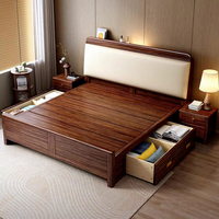 Lit de rangement moderne en bois de noyer massif, taille Queen, avec design épaissi, écologique et gain de place pour chambre principale