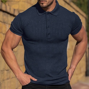 Chemises de golf anti-rides pour hommes de <span class=keywords><strong>grande</strong></span> <span class=keywords><strong>taille</strong></span> T-shirts musculaires en tricot côtelé Chemisier à col Vêtements d'entraînement Chemise <span class=keywords><strong>Homme</strong></span> Polo Shirt - Product Image 4