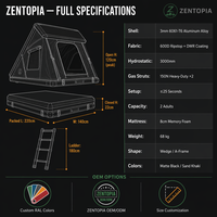 Tente de toit hydraulique à ouverture arrière Zentopia pour 2-3 personnes, avec échelle double, matelas de 60 mm, quatre saisons, pour SUV 4x4 Overland
