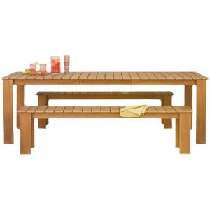 Conjunto de mesa y banco de teca para jardín, resistente al agua, para comer al aire libre en el patio. - Product Image 1