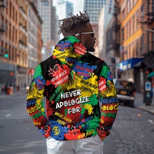 <span class=keywords><strong>Sudadera</strong></span> con capucha con estampado de orgullo negro para hombre, gráfico "Never Apologize" y símbolos químicos con coronas, <span class=keywords><strong>sudadera</strong></span> con declaración cultural - Product Image 4