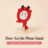 Support de téléphone en acrylique personnalisé en forme de cerf, réglable en hauteur, pliable et résistant à l'usure, idéal pour un cadeau de Noël