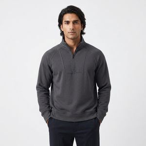 Wholesale Plain High Quality Men Polyester Vintage Cotton Oversized Custom Half Zip <b>Mock</b> Turtleneck <b>Neck</b> Sweatshirt - Product Image 1