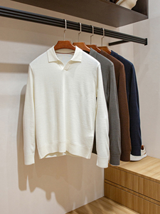 이탈리아 올드머니 스타일 캐시미어 울 혼방 긴팔 베이스 레이어 스웨터 가을 남성 캐주얼 갈매기 칼라 니트 중국산 - Product Image 1