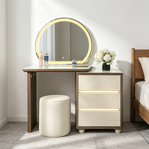 Coiffeuse moderne en bois avec miroir éclairé et tiroirs de rangement pour chambre à coucher - Product Image 1